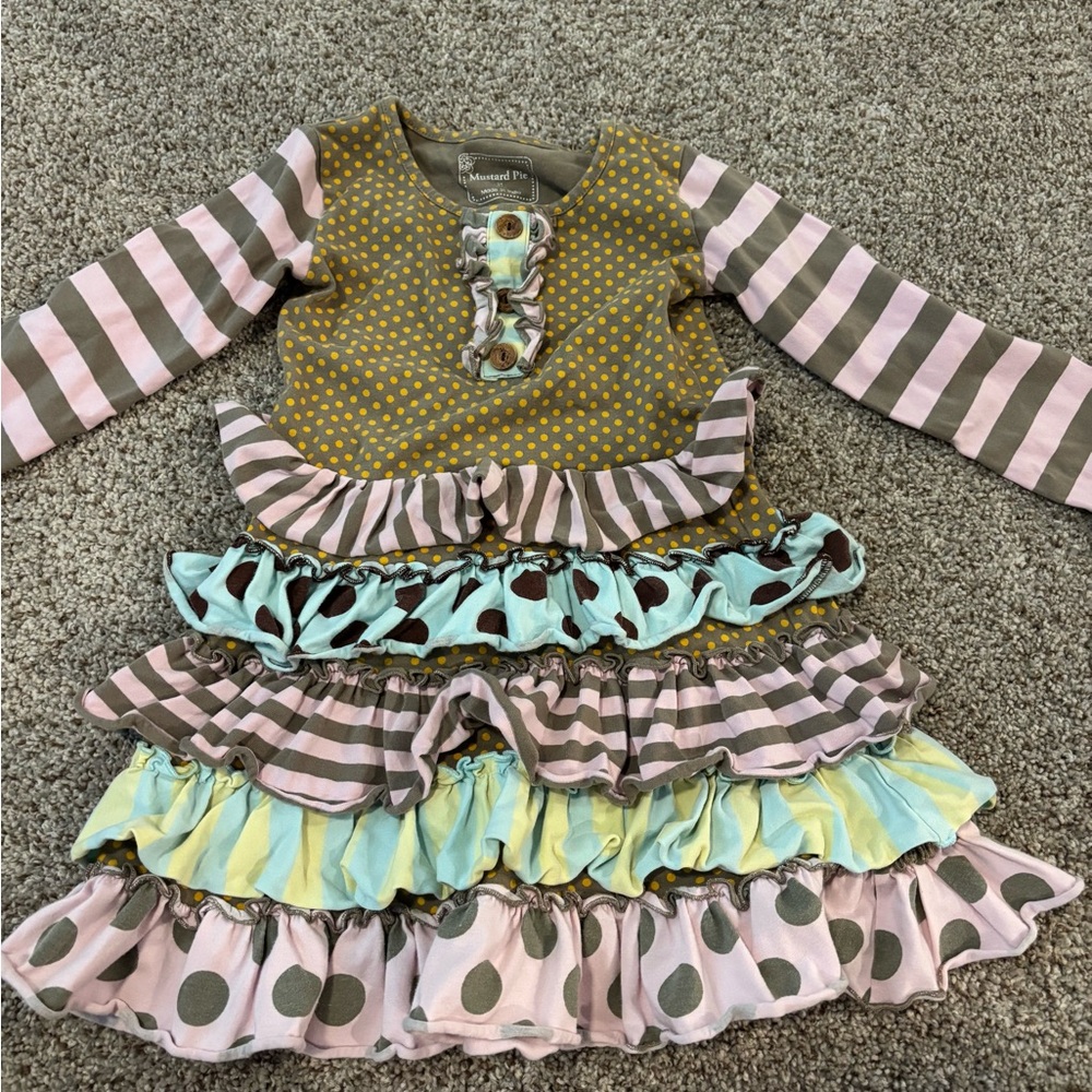 Striped and Polka Dot Ruffle Dress